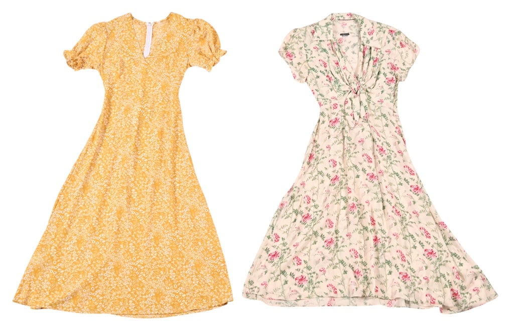 Yellowstone Prop Sun Dresses (2): From the popular TV series Yellowstone. No size available. One white with floral pattern. One yellow with floral pattern. Not tagged with sizes.