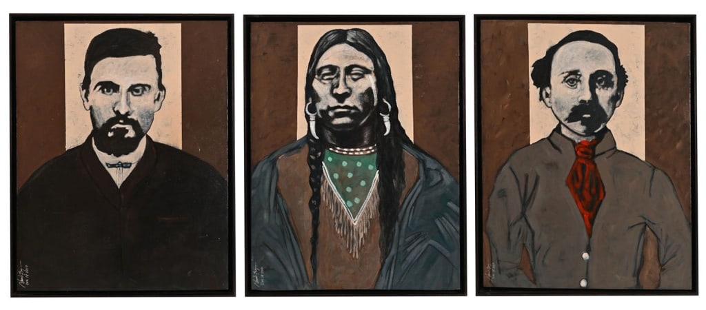"Battle of the Pease River", Nocona Parker Burgess: Triptic of three acrylic paintings depicting Charlie Goodnight, Quana Parker, & Sul Ross. from the "Battle of the Pease River Collection," by Comanche artist Nocona Parker Burgess, commissioned in