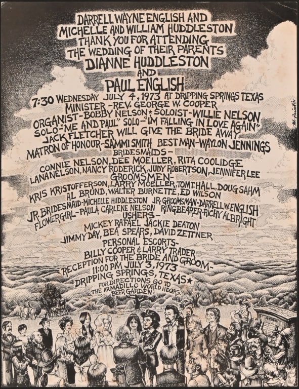 Paul English Wedding Invitation Handbill Poster: By Mical Priest. 8.5" x 10.5".