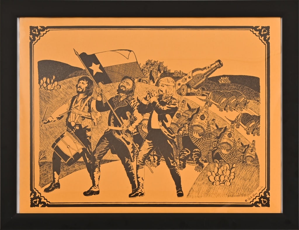 Willie Nelson & Waylon Lone Star Beer 1976 Poster: Willie, Waylon and Leon poster by Rick Giesy. 23" x 17.25". Framed 20.25" x 26.25".