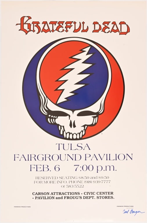 Grateful Dead At Tulsa Fairground Pavilion Poster: Signed by Carl Barger, Paranoid Productions. 23" x 34.5".