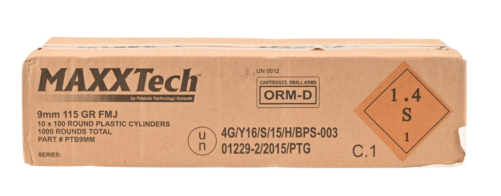 9mm Maxxtech FMJ Ammunition 6000 Rounds: 6 x 1000 round cases of factory sealed 9 mm ammunition