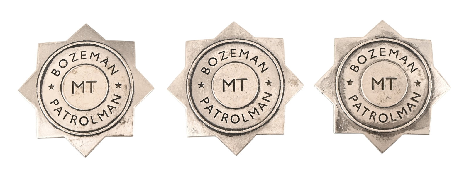 Yellowstone Bozeman MT Patrolman Prop Badges: 3 Bozeman Montana Patrolman Prop Badges used in the popular TV series Yellowstone.