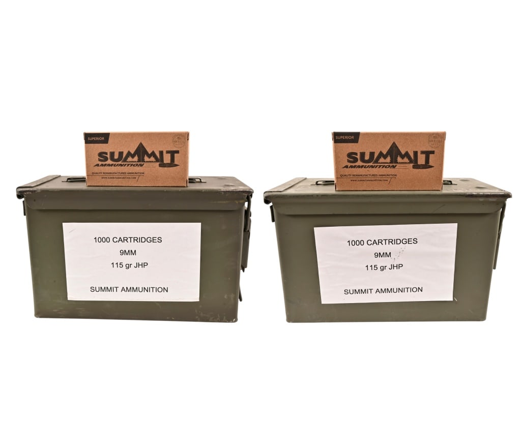 9mm JHP Summit Ammunition 2000 Rounds: Factory Reloads Ammunition 115 gr JHP 2 x 1000 round ammo cans.