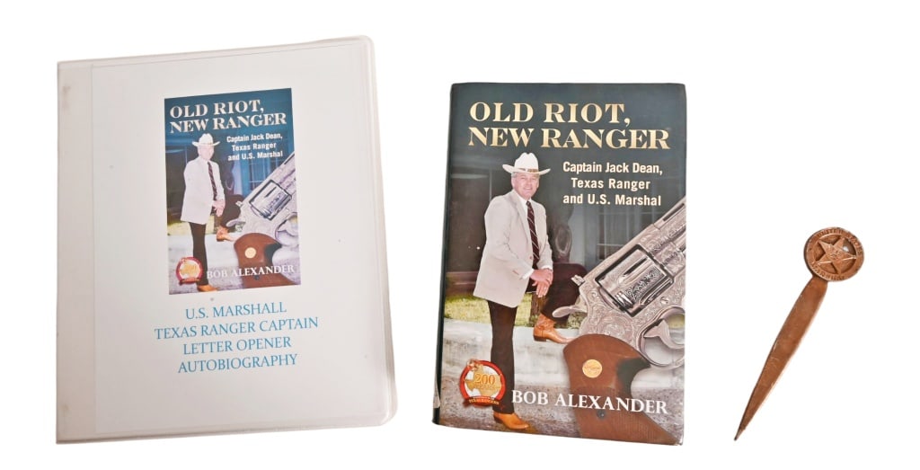 Texas Ranger Jack Dean's Letter Opener & Book: Texas Ranger and U.S Marshal Jack Dean's United States Marshal personal letter opener (6 1/2" long). Also included is Jack Dean's autobiography "Old Riot, New Ranger, Captain Jack Dean, Texas Ranger a