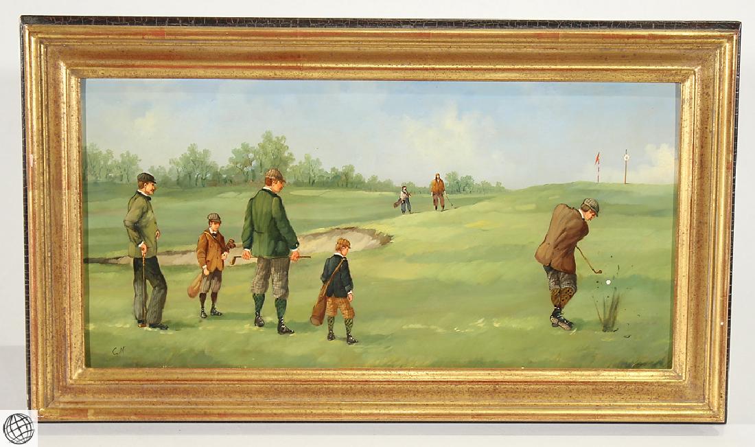 Sporting Art MARCO CERI Edwardian Golf Game Oil Copper (1 of 7)