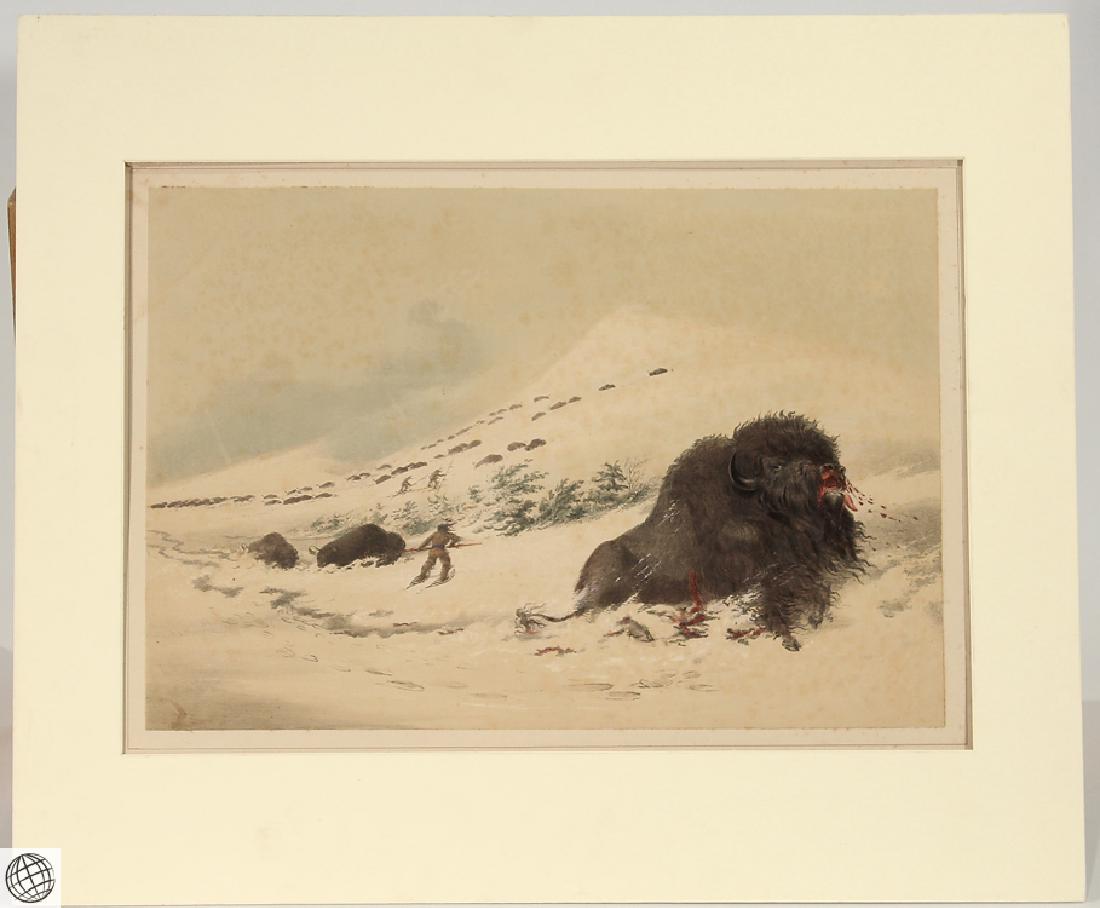 Dying Buffalo Bull GEORGE CATLIN Bohn 1844 Hand Colored (1 of 6)