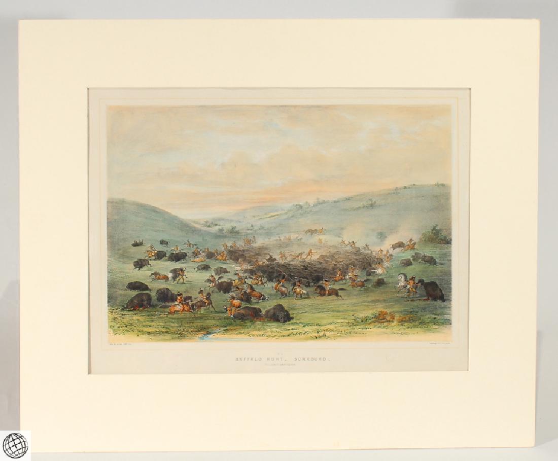 Buffalo Hunt A Surround GEORGE CATLIN Tinted Lithograph (1 of 8)