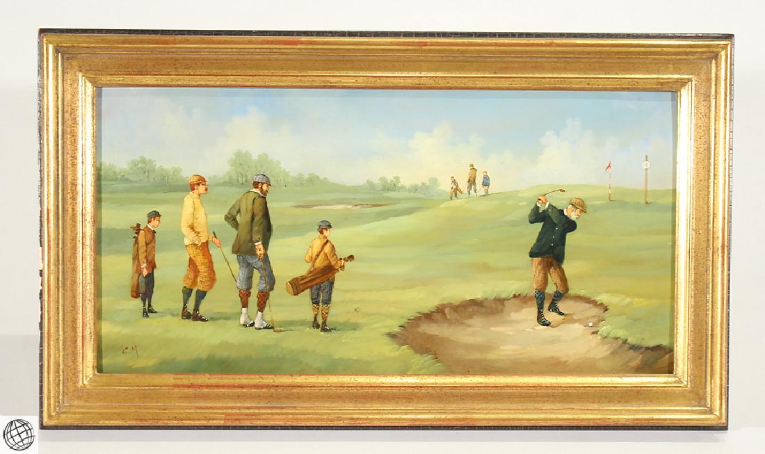 Edwardian Golfer MARCO CERI Oil Copper Painting (1 of 7)