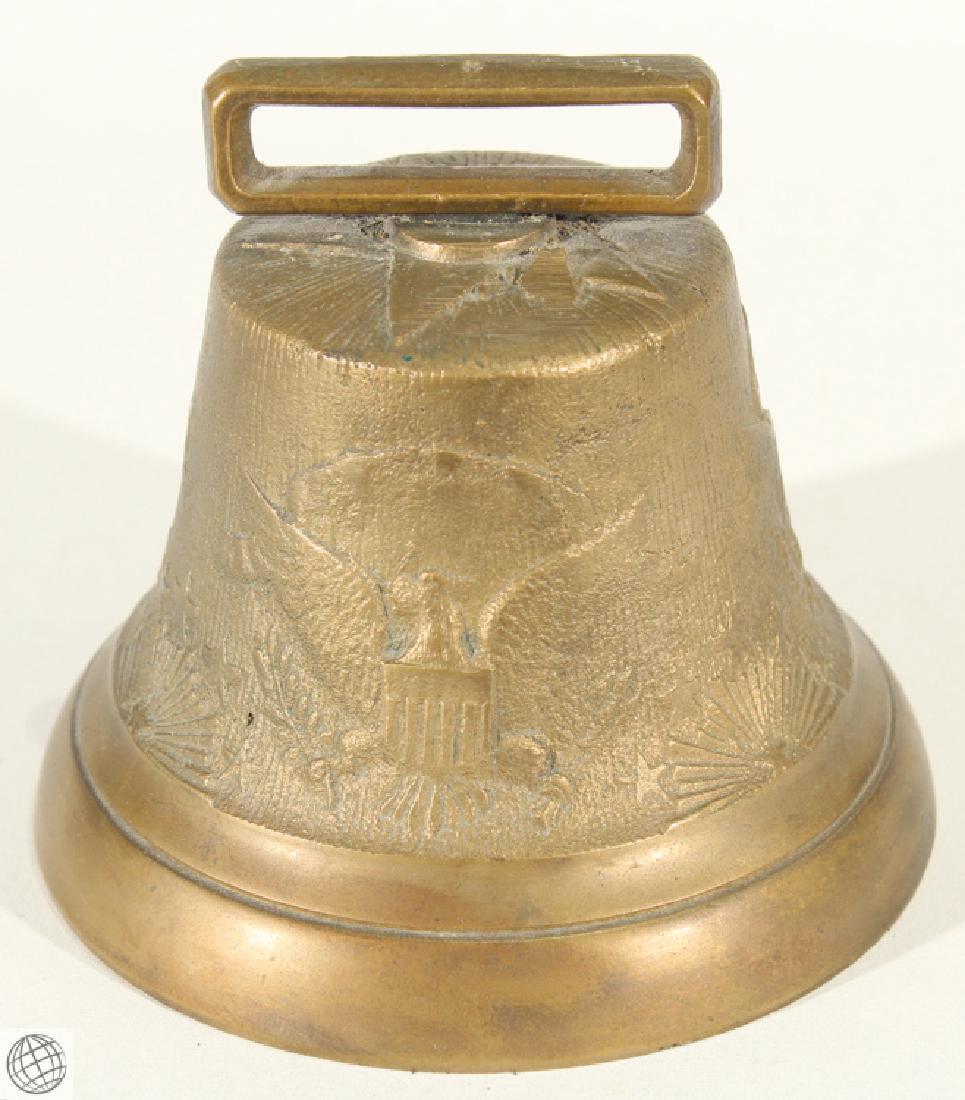 Rare US Army Cavalry CAMEL CORP BELL Brass Horse Eagle: Details: This lot consists of a US Army Camel Corp Bell from our Civil War Estate Collection. This sand cast brass bell, measuring 4" high and 4.75" across the bell opening, is the middle of three siz