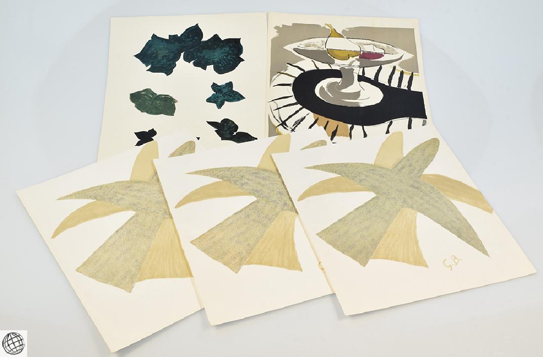 5Pcs Original Stone Lithographs GEORGES BRAQUE Vintage: Details: This lot comprises five (5) original vintage stone lithographs by/after the cubist master Georges Braque originating from the deluxe French folio Derriere le Miroir. The prints measure approx