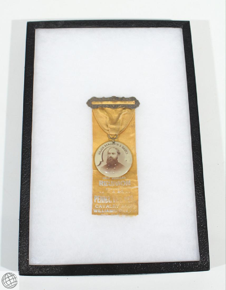 Antique Militaria IDENTIFIED CIVIL WAR VETERAN REUNION: Details: This lot consists of an unusually ornate reunion medal ribbon for an identified Civil War Veteran of the 7th Pennsylvania Volunteer Cavalry regiment, Major Benjamin S Dartt. It features a por