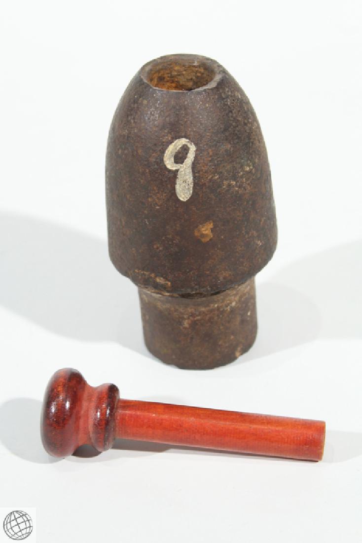 Antique Artillery CIVIL WAR ARTILLERY SHELL Hotchkiss 4: Details: Antique Civil War 3 inch Hotchkiss artillery shell. This Civil War artillery relic is an iron 4 pound Hotchkiss artillery shell. Measuring 3" diameter, 5 1/4" long. It does not have a sabot,