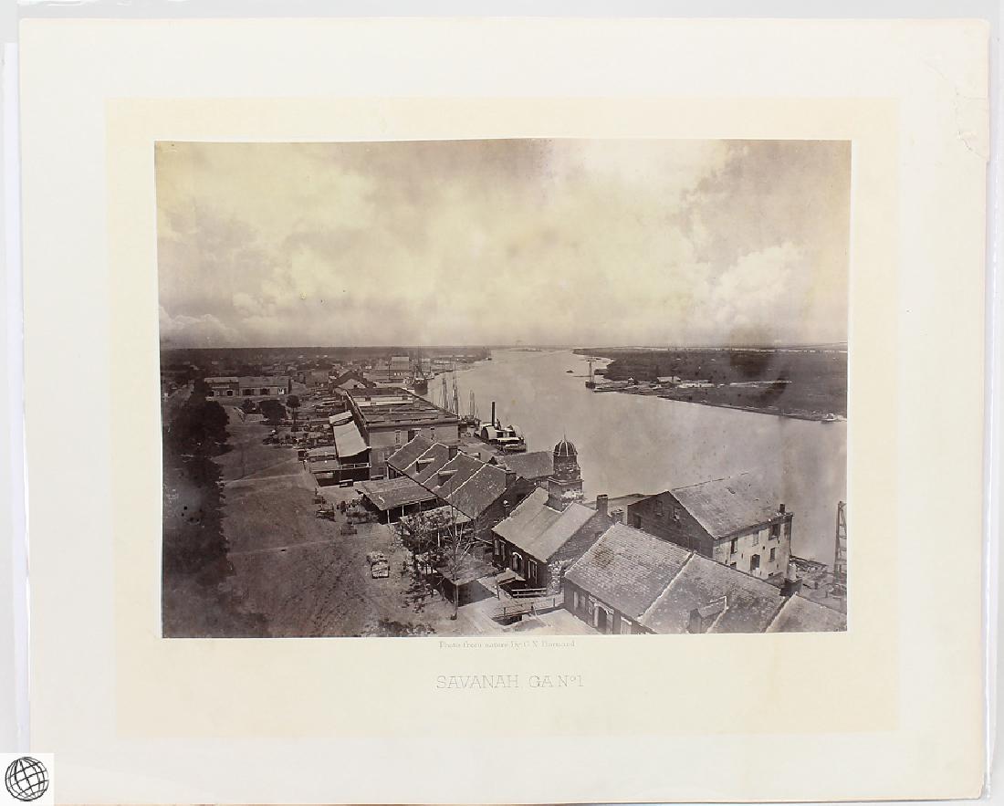 Savannah Ga No 1 GEORGE N. BARNARD Early Original: Details: BARNARD, George N. (1819-1902). Savannah, Ga. No. 1. [New York: 1866]. Albumen photograph from a negative taken in 1866, 10 x 13 7/8 inches, on original two-tone gilt-edged thin card mount,
