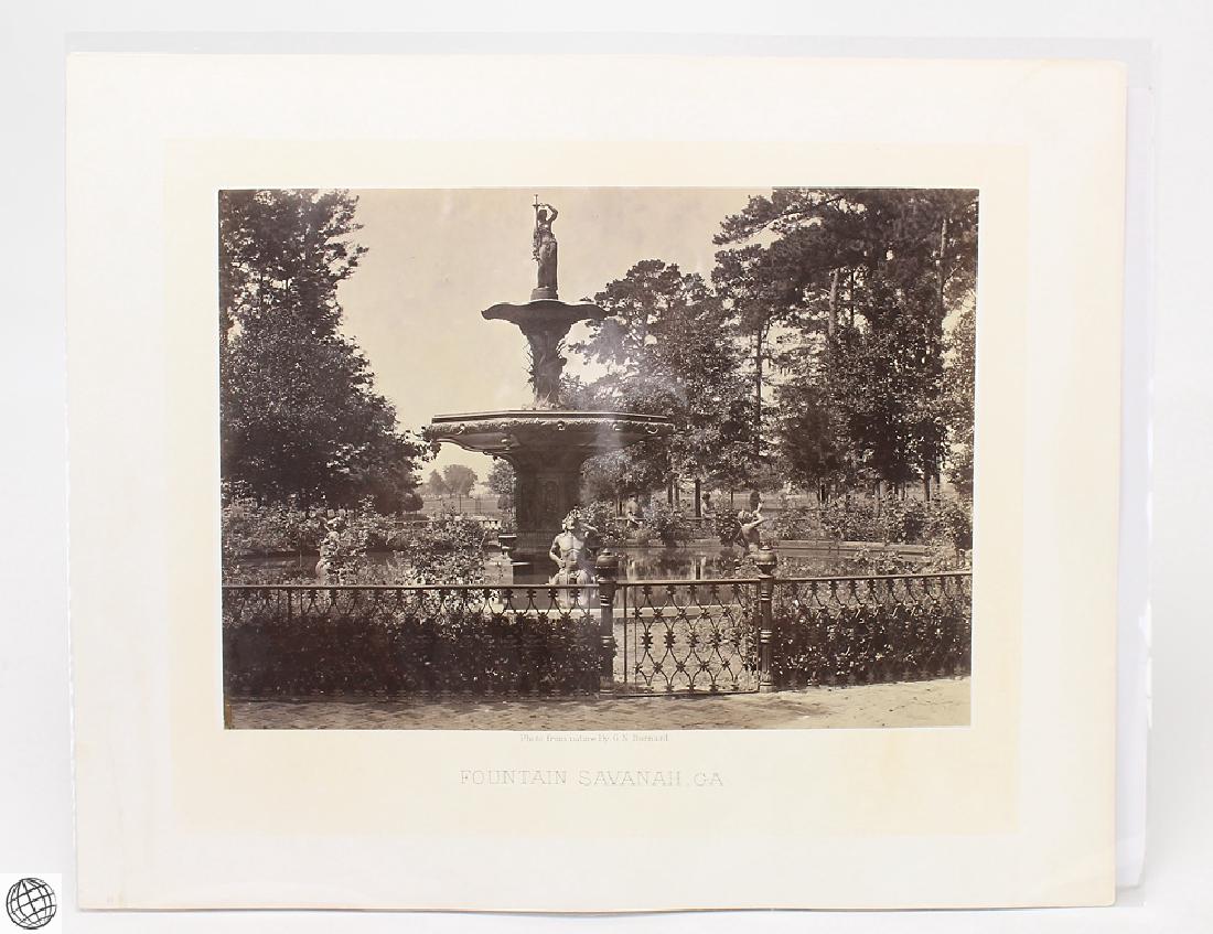 Fountain Savannah Ga GEORGE N. BARNARD Early Original: Details: BARNARD, George N. (1819-1902). Fountain, Savanah, Ga. [New York: 1866]. Albumen photograph from a negative taken in 1866, 10 x 13 inches, on original two-tone gilt-edged thin card mount, 16