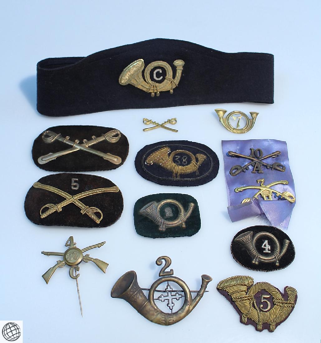 13Pcs US Army Infantry and Cavalry BRANCH INSIGNIA CAP: Details: 13Pcs This lot consists of Untied States Army Infantry and Cavalry branch insignia including hat and collar patches and pins. Of the Infantry pieces, 7 hunting horn or military bugle and 1 c