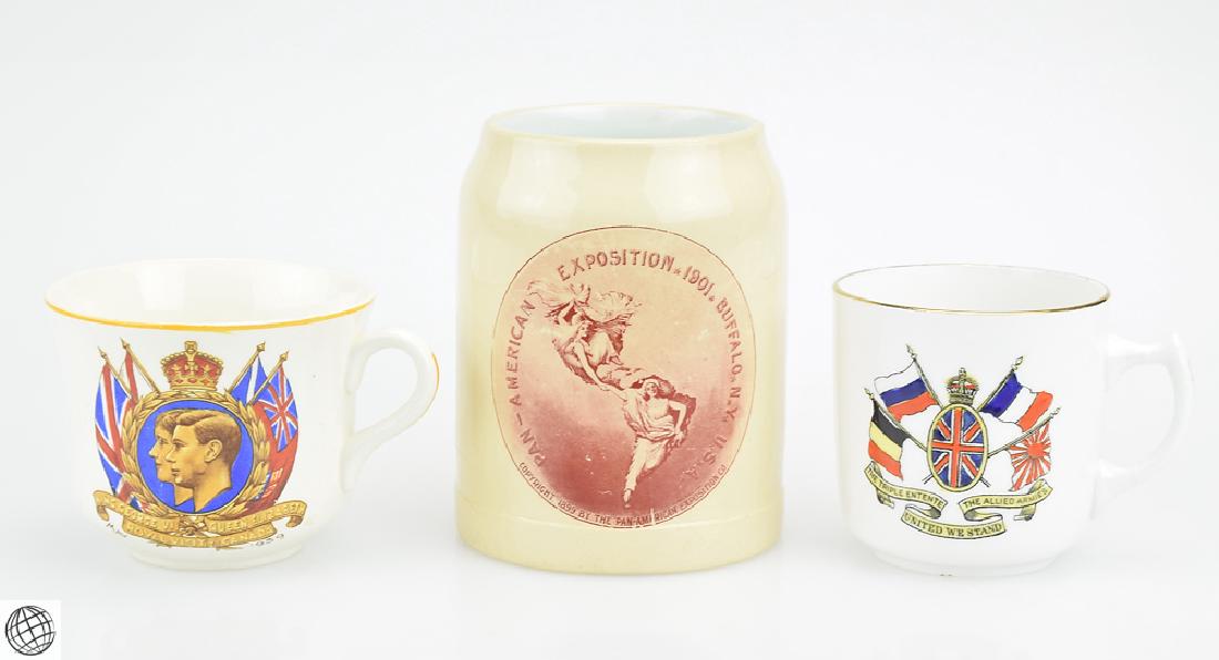 3Pcs COMMEMORATIVE MUGS King George Queen Elizabeth: Details: 3Pcs This lot of 3 antique and vintage commemorative mugs come from a large and carefully chosen collection in Ithaca, NY, and include a King George and Queen Elizabeth Royal Visit to Canada