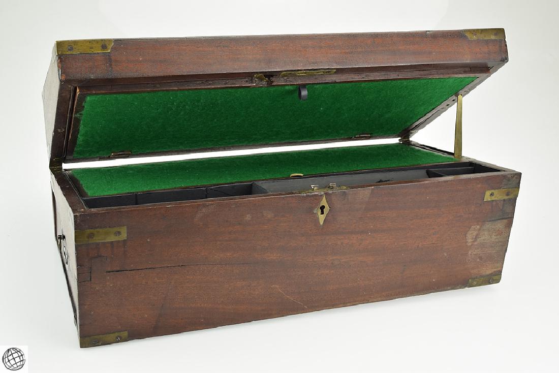 Antique Civil War Era TRAVELING LAP DESK Sloped Writing: Details: Antique Civil War period traveling writing desk. This Civil War era laptop/sloped writing desk is designed for travel. Folding clam shell design, when opened reveals a writing surface, and fi