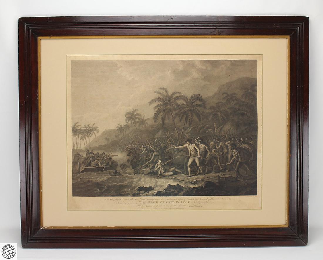 Original Engraving DEATH OF CAPTAIN COOK 1784 London: Details: This very rare and desirable original antique engraving on laid paper is entitled "The Death of Captain Cook" and was made by Francesco Bartolozzi and William Byrne after John Webber. It was