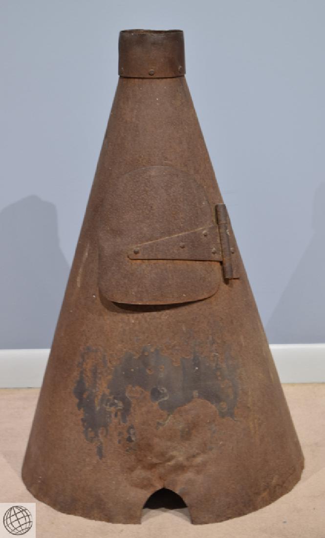 Civil War Era IRON SIBLEY STOVE c 1900s Antique Relic: Details: Antique Civil War era iron Sibley stove. Authentic original iron Sibley stove measuring 28" tall by 19" diameter at the base with 4" diameter smoke vent at the top. Iron hinged door on front