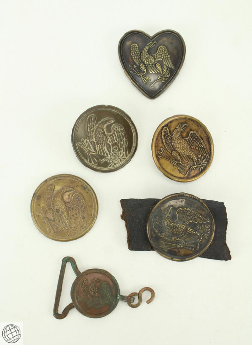 6Pcs Antique - Civil War EAGLE BREASTPLATES c 19thC: Details: 6Pcs This lot consists of antique and Civil War Union Army breast, cross or sword belt plates. The faces show an eagle rousant facing heraldic left, with olive branch in left and arrows in r