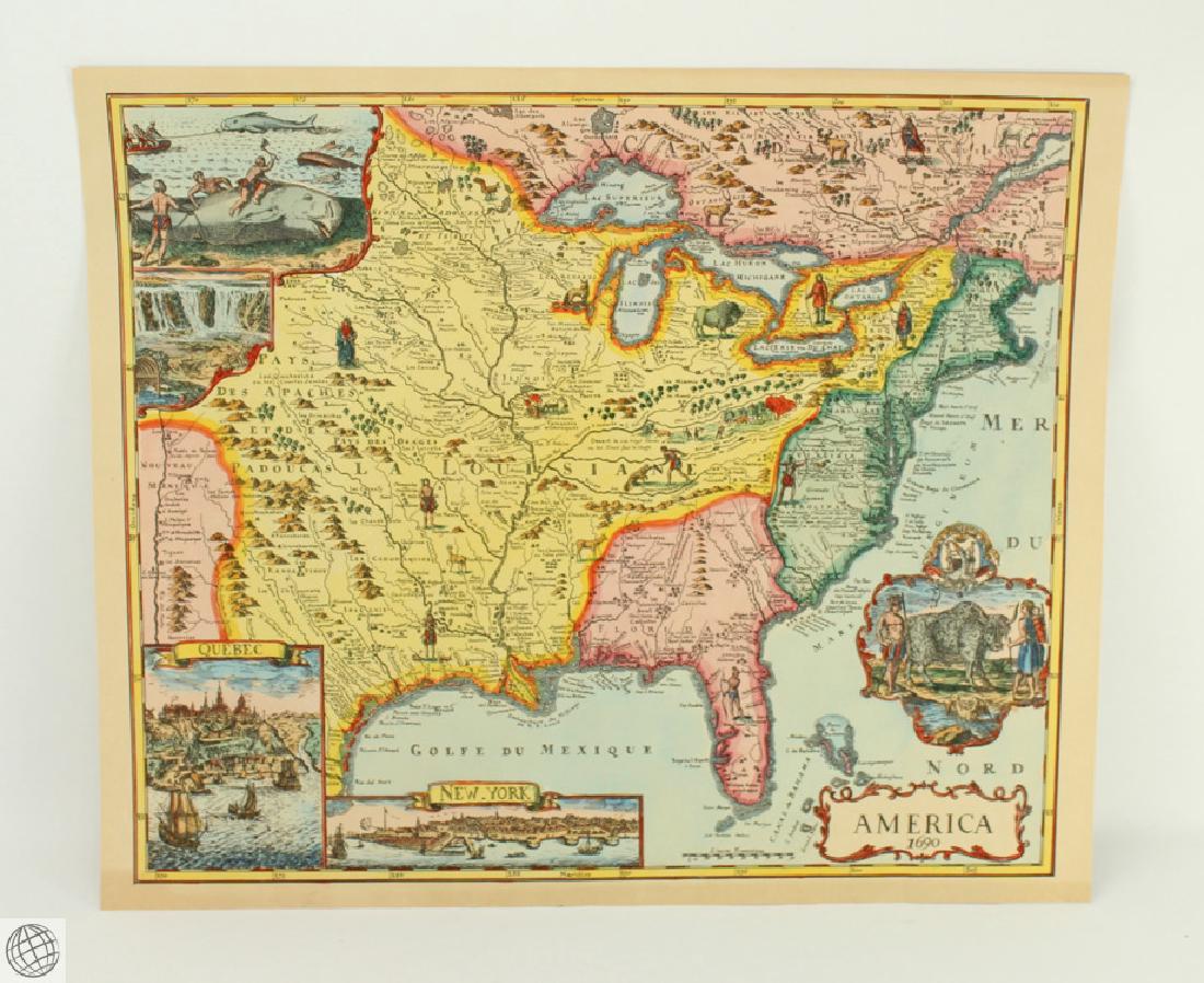 America 1690 UNKNOWN 20thC Print Hand Colored Laid (1 of 6)