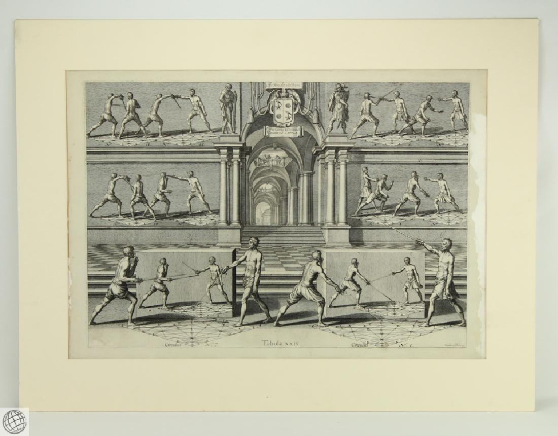 Tabula XXIX Academie de l'Espee GIRARD THIBAULT 1628: Details: THIBAULT, Girard - Schelte Adams BOLSWERT (1581-1659). Plate from 'Academie de l'Espee' Tab. XXIX. [Leiden: B. & A. Elzevir: 1628]. Copper engraving by Schelte Adams Bolswert. Very good condi