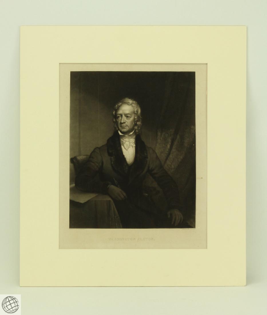 Portrait of Washington Allston JOHN SARTAIN After: Details: SARTAIN, John after Chester HARDING. Washington Allston. Mezzotint. In excellent condition apart from some very faint foxing on sheet. Image size: 12 1/8 x 9 3/4 inches. Plate mark: 15 x 12