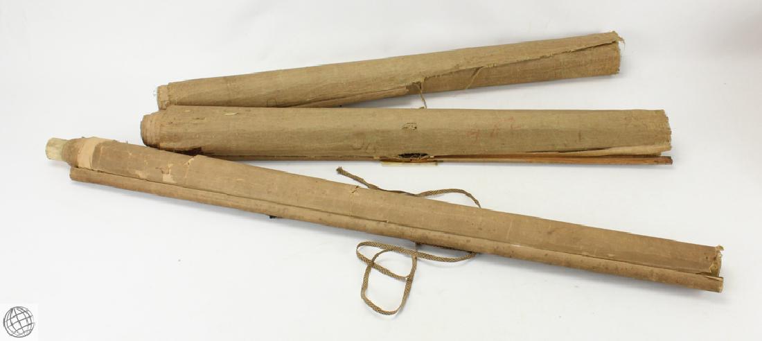 3Pcs Antique and Vintage WALL HANGINGS Asian Artwork: Details: 3Pcs. Antique/Vintage Wall Hangings. This lot comprises three wall hanging of different age, similar overall size, and designs. Each is rolled, and rolled lengths are between 27" to 33" long
