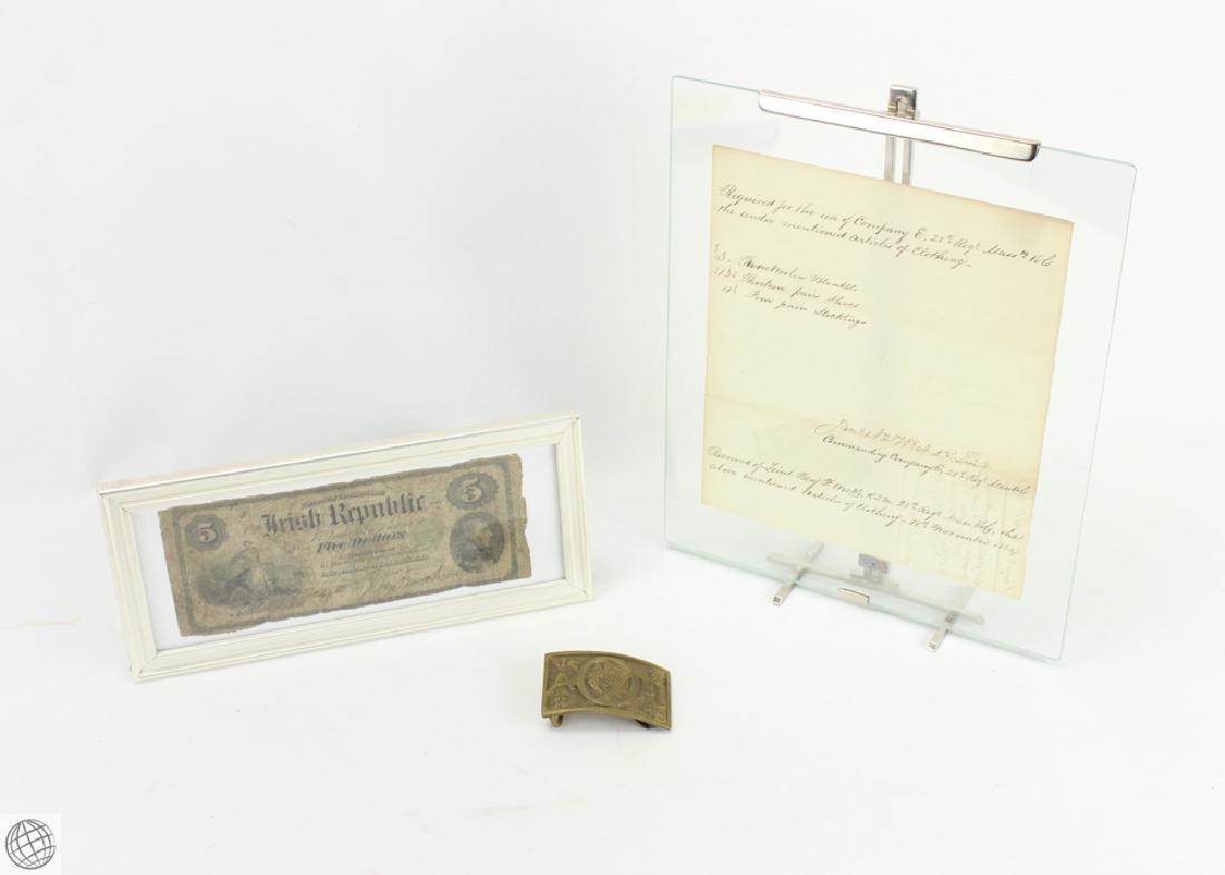 3Pcs RARE Irish-American Regalia And Military Ephemera: Details: 3Pcs This lot consists of Irish-American related military ephemera and a piece of fraternal organization regalia. This lot is from the estate of a well-known and well-respected lifetime Civi