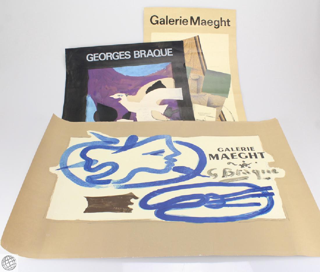 3Pcs Vintage LITHOGRAPHIC EXHIBITION PRINTS Georges: Details: 3Pcs Vintage lithographic exhibition posters; Georges Braque at Galerie Maeght Paris. These range in size from 14" wide by 34" high to 29" wide by 20" high. Condition / Notes: These posters s