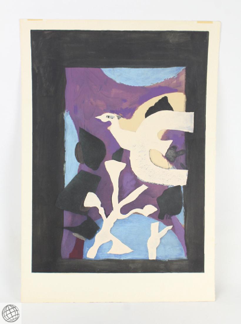 C1967 Georges Braque LARGE SCALE LITHOGRAPHIC POSTER: Details: C. 1967 Georges Braque large scale lithographic poster. Rare hors texte (without text) impression with wide margins. "Oiscavet et Lotus" for "Braque Dernieres Messages," Maeght, Paris. Measur