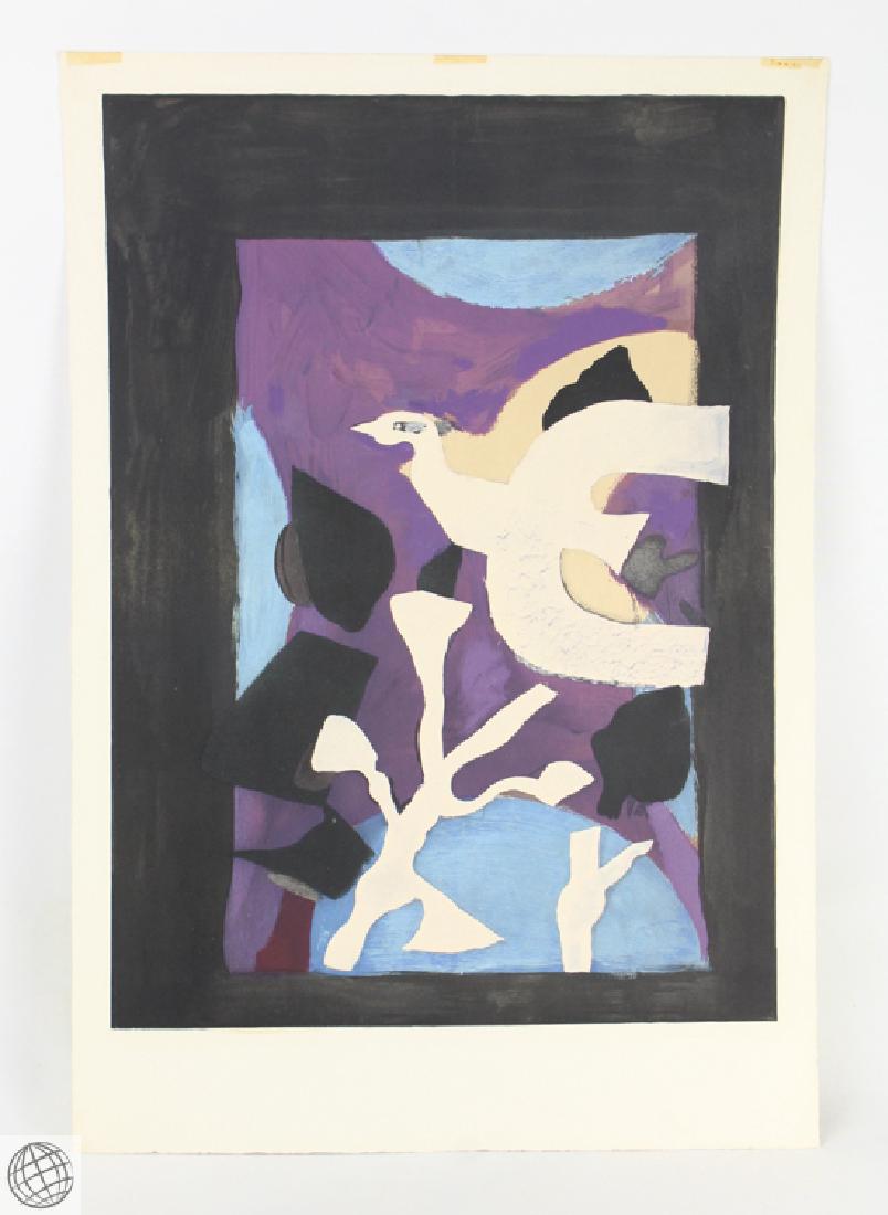 C1967 Georges Braque LARGE SCALE LITHOGRAPHIC POSTER: Details: C. 1967 Georges Braque large scale lithographic poster. Rare hors texte (without text) impression with wide margins. "Oiscavet et Lotus" for "Braque Dernieres Messages," Maeght, Paris. Condit