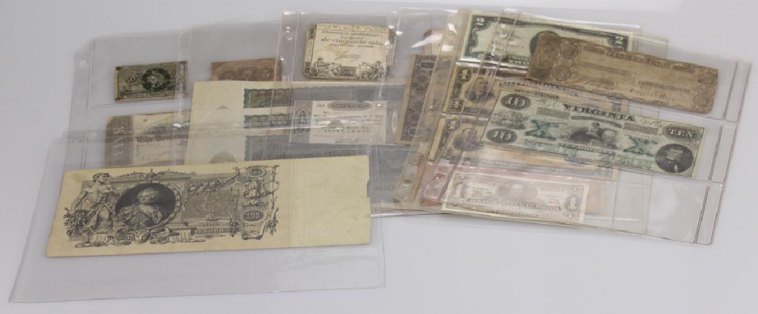 21Pcs Historic 19th C MISCELLANEOUS VINTAGE ANTIQUE: Details: This lot consists of antique and vintage United States and Foreign Currency. The currencies of The Philippines, Bolivia, Germany, and Russia. Confederate currency is also represented. Conditi