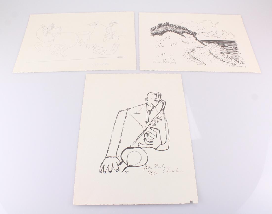 3Pcs Vintage Halftone PRINTS AFTER BEN SHAHN MILTON: Details: This lot consists of 3 vintage halftone prints by Walden School/Lenmore Press after Ben Shahn, Milton Avery, and Saul Steinberg - each signed or inscribed in ink and pencil. Ben Shahn (Septe