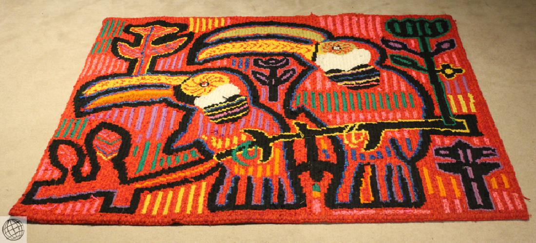 Bogota Colombia HANGING TEXTILE RUG Contemporary: Details: Contemporary hanging textile rug, made in Bogota, Colombia. Measures approximately 61" wide by 53" tall, and features colorful jungle bird motif. Condition / Notes: This textile shows well, w