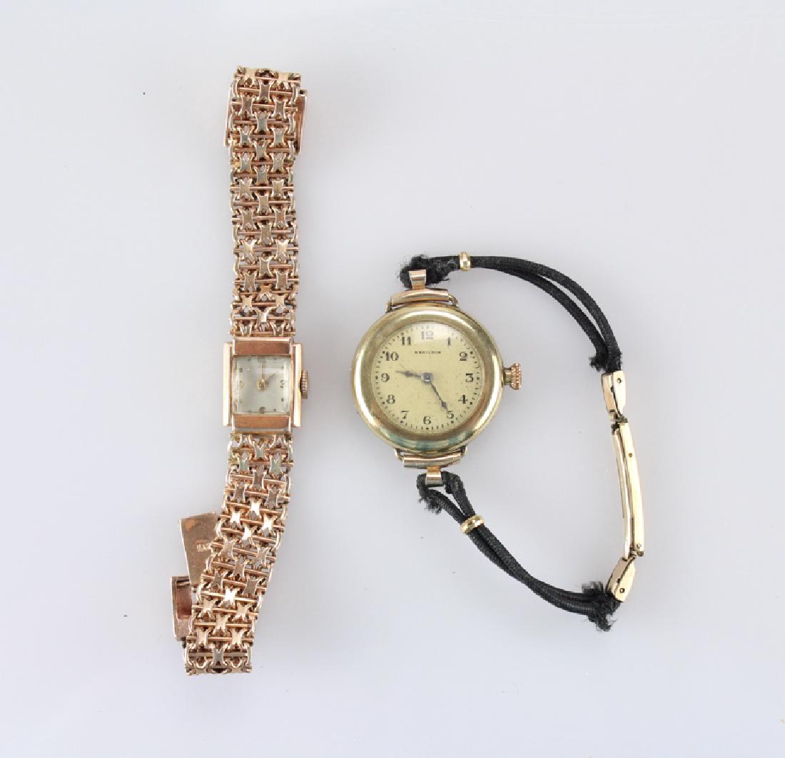 2Pcs Ladies Vintage 14K GOLD WATCHES Hamilton Mildia
