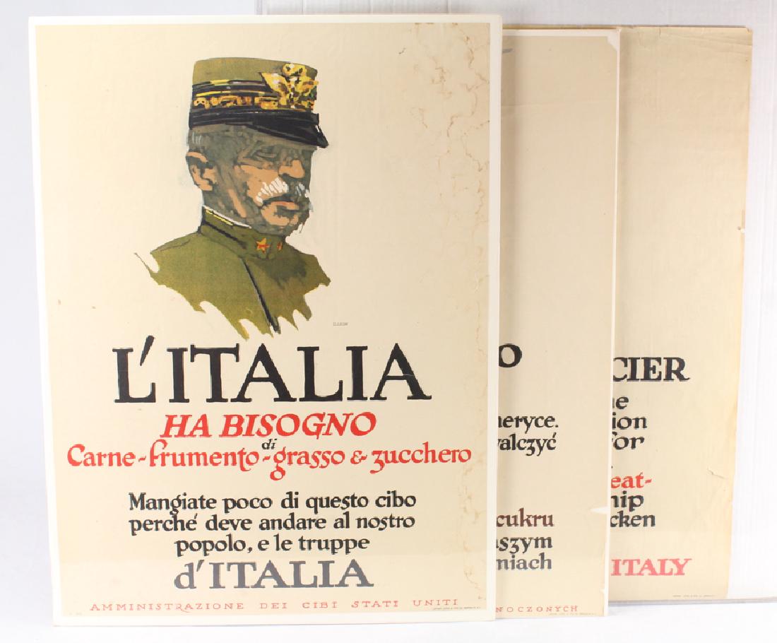3Pcs WWI Propaganda Poster EAT LESS WHEAT MEAT FATS &: Details: These 3 original lithographic WWI antique posters by Illion are in English, Polish and French respectively. The English posters reads "Cardinal Mercier has appealed to the Food Administratio