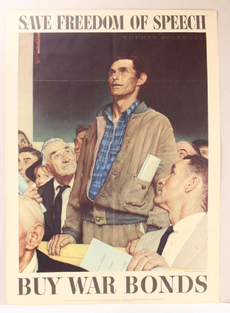 WWII Propaganda Poster SAVE FREEDOM OF SPEECH Norman: Details: This original offset vintage WWII poster by Norman Rockwell reads "Save Freedom of Speech Buy War Bonds" and is produced by the Office of War Information. The poster is marked "No. 44." The p