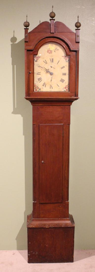 Antique GRANDFATHER CLOCK Hand-Painted Face Gilt Brass: Details: This lot consists of and antique Grandfather Clock from a local estate. This face of this handsome clock is hand painted with flowers and a gilt dove. The case, which appears to be cherry wit