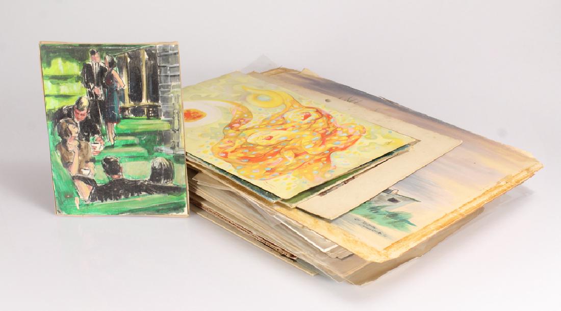 Large Collection Portraits Landscapes Abstract ANTIQUE: Details: This lot comprises a large collection of vintage and antique prints and paintings.Pieces include a James Montgomery Flagg color print, gravure plates of scenes in Ancient Rome, hand colored