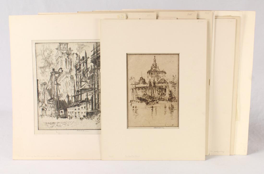 15Pcs Joseph Pennell SIGNED ETCHINGS & LITHOGRAPH: Details: 15Pcs Joseph Pennell SIGNED ETCHINGS & LITHOGRAPH 1905-1921 Antique England American New York Europe Architecture Mounted American Artist The Shot Tower Ludgate Hill Clothwrokers' Hall This l