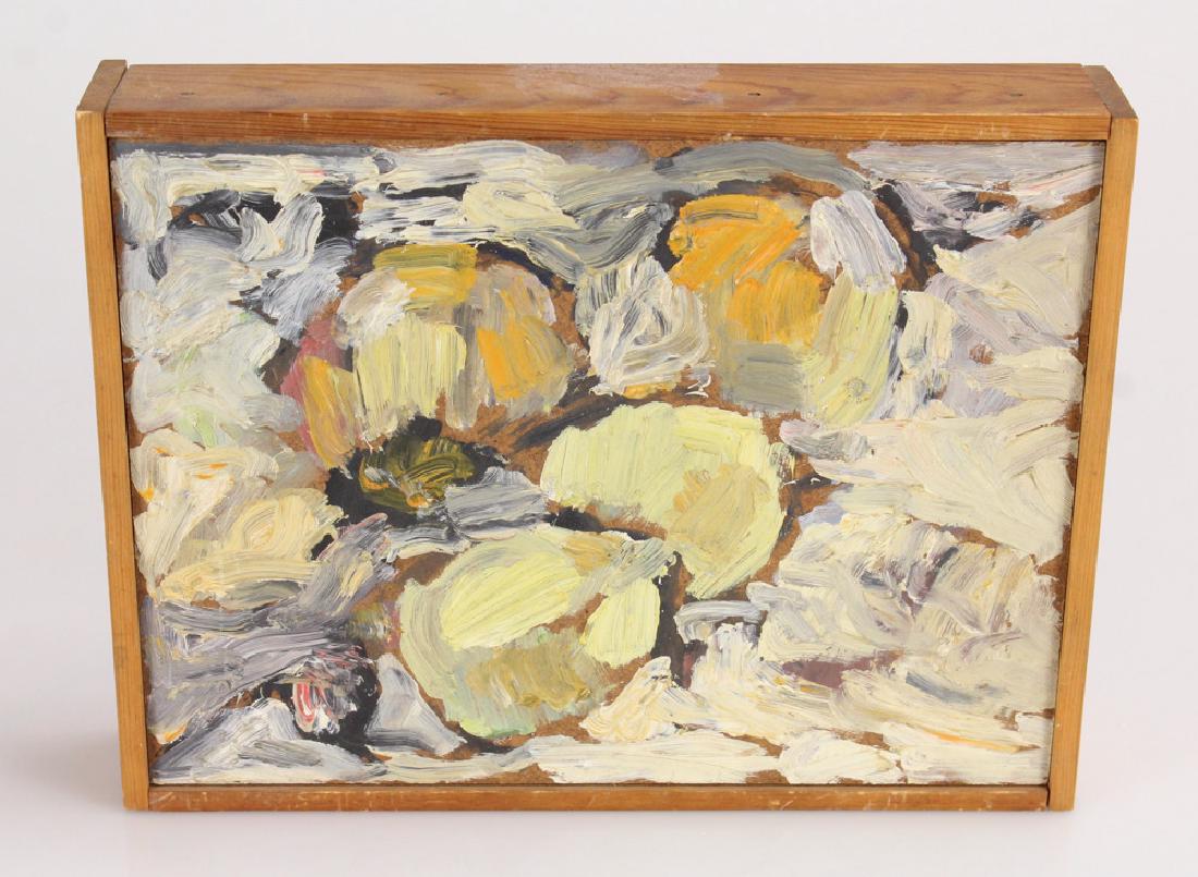 Abstract Expressionist Still Life SALVATORE GRIPPI: Details: This vintage c. 1960 oil on board abstract still life was created by notable New York School artist Salvatore Grippi. The piece is framed to approx. 7"x9". Grippi (b. 1921), an important memb