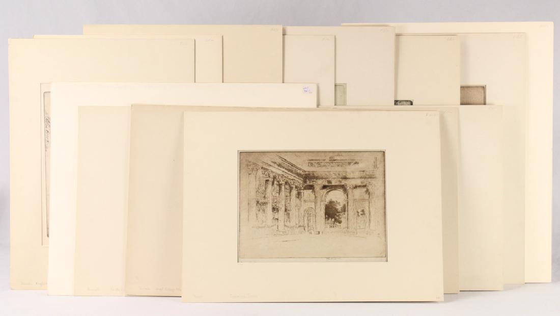 14Pcs Joseph Pennell SIGNED LONDON ETCHINGS 1893-1906: Details: 14Pcs Joseph Pennell SIGNED LONDON ETCHINGS 1893-1906 Antique England Architecture Mounted American Artist British Museum Westminster Parliament Street Crystal Palace This lot consists of 14 