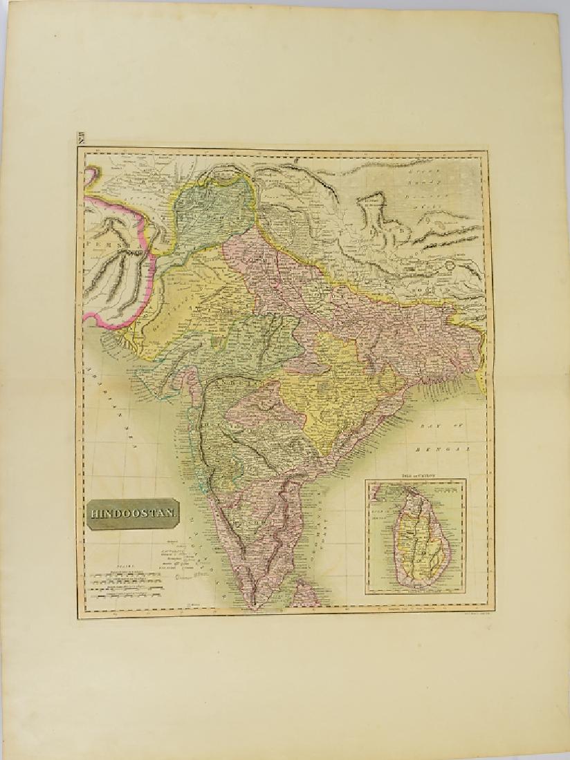 John Thomson HINDOOSTAN AND ISLE OF CEYLON MAP 1817: Details: John Thomson HINDOOSTAN AND ISLE OF CEYLON MAP 1817 Antique New General Atlas Hand Colored India J & G Menzies Edinburgh Tibet Persia S & C WiseThis lot consists of a map of "Hindoostan (wit