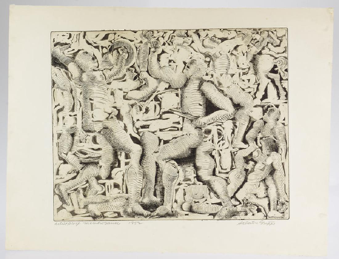 Abstract Expressionist Etching SALVATORE GRIPPI 1952: Details: Abstract Expressionist Etching SALVATORE GRIPPI 1952 Artist Signed Artist Proof Macabre Dance Intaglio Fine Print Drypoint Original Artwork New York School Art This abstract expressionist etc