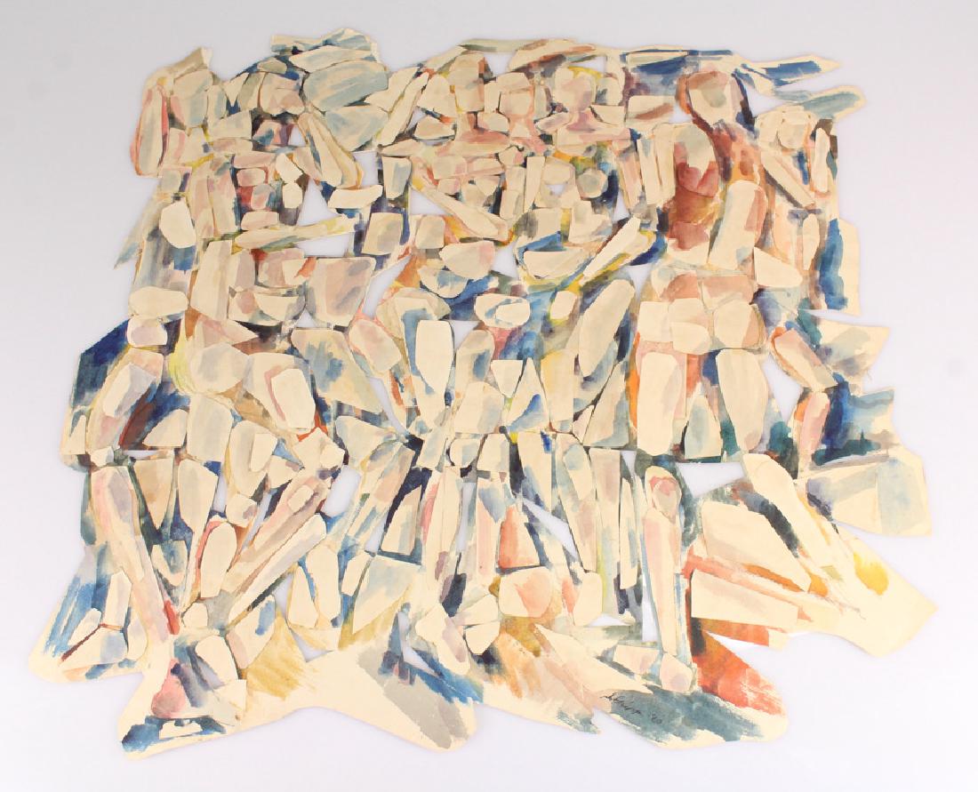 Figurative SALVATORE GRIPPI WATERCOLOR PAPER COLLAGE: Details: Figurative SALVATORE GRIPPI WATERCOLOR PAPER COLLAGE Artist Signed 1960 Abstract Expressionist New York School Decorative Home/Office/Studio Original Artwork Unique This watercolor paper col