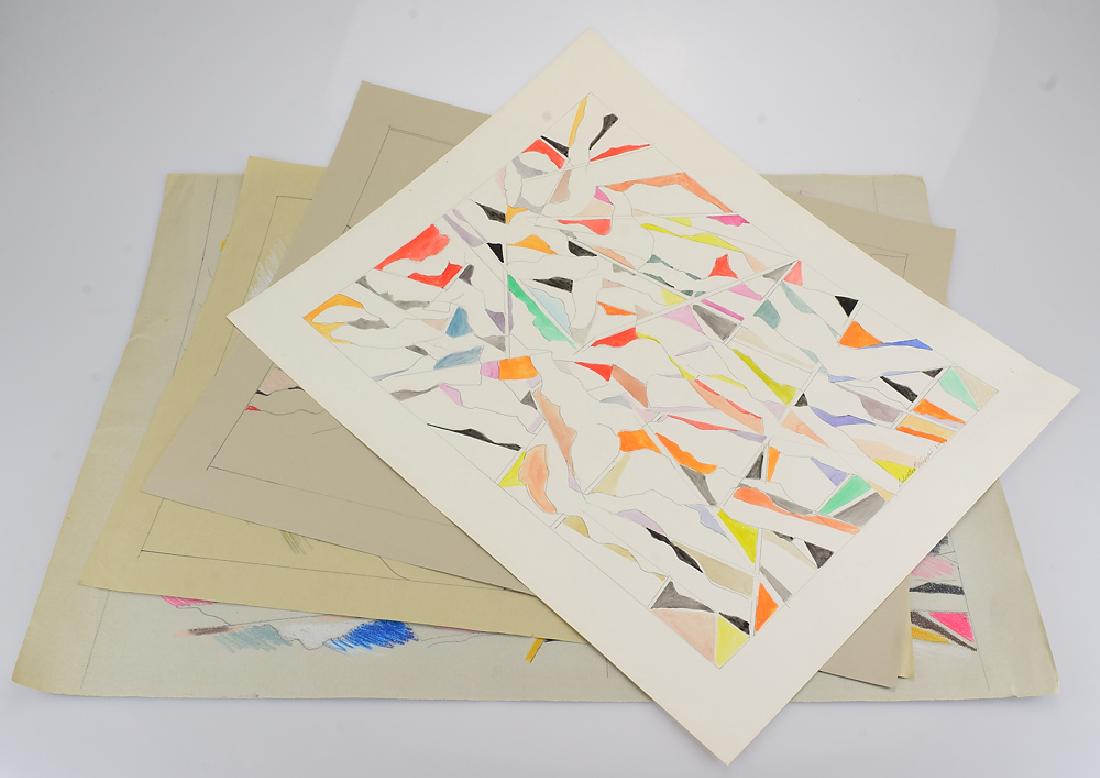 4pcs Geometric Abstract Expressionist SALVATORE GRIPPI: Details: 4pcs Geometric Abstract Expressionist SALVATORE GRIPPI 2001-2007 Artist Signed Colored Pencil/Pastel Drawings Watercolor Painting New York School Art These 4 geometric abstract expressionist 