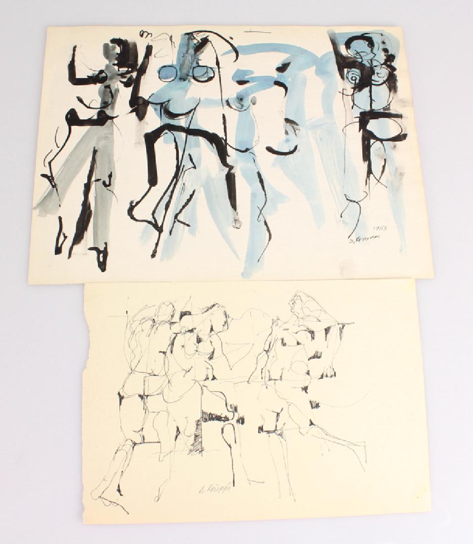 2pcs New York School EARLY SALVATORE GRIPPI FIGURATIVE: Details: 2pcs New York School EARLY SALVATORE GRIPPI FIGURATIVE ABSTRACT EXPRESSIONIST 1953 Ink & Watercolor Original Decorative Artwork Unique Art Both of these figurative abstract expressionist piec