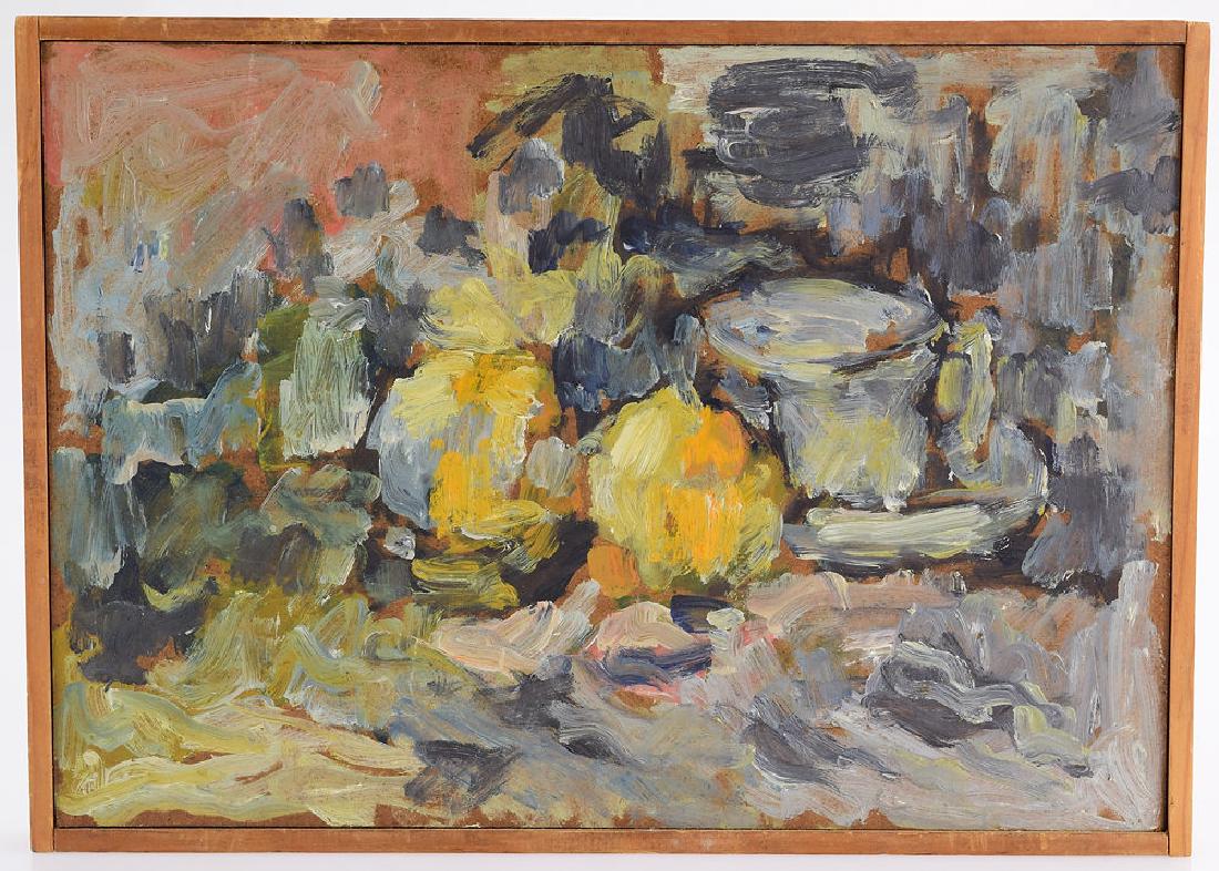 New York School SALVATORE GRIPPI OIL ON BOARD 1961: Details: New York School SALVATORE GRIPPI OIL ON BOARD 1961 Artist Signed Abstract Expressionist Still-Life Ithaca NY Decorative Original Artwork Unique Art The back of this oil on board abstract exp